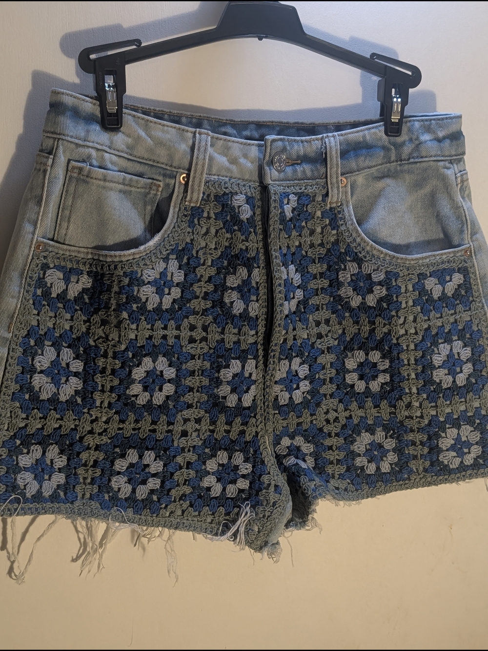 wild fable Crochet Patchwork Denim Shorts — Blue/Olive